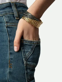 Hot Zadig & Voltaire Rock Feather Spread Your Wings Bracelet Oldgold